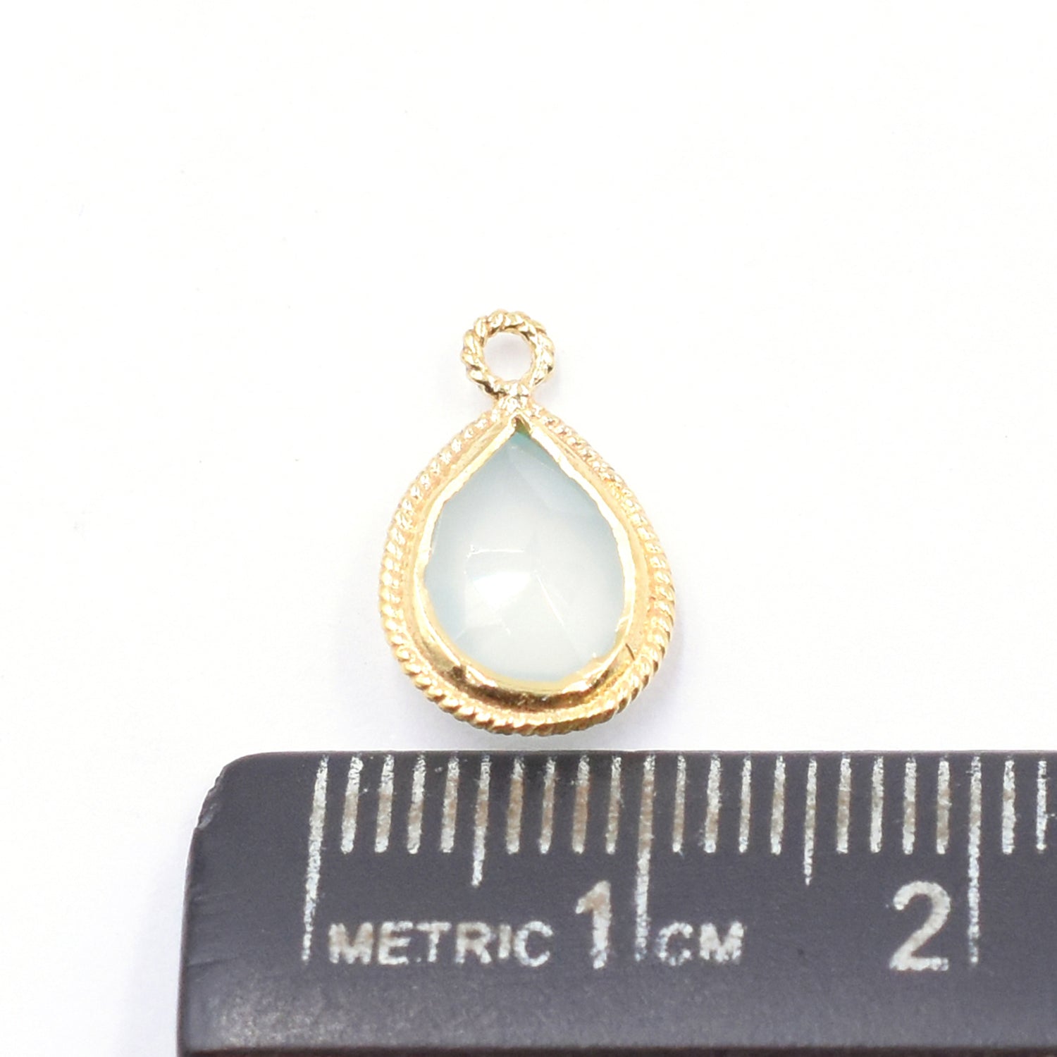 Aqua Chalcedony 9X7 MM Pear Shape Twisted Wire Silver Bezel Vermeil Pendant (Set Of 2 Pcs) - Jaipur Gem Factory