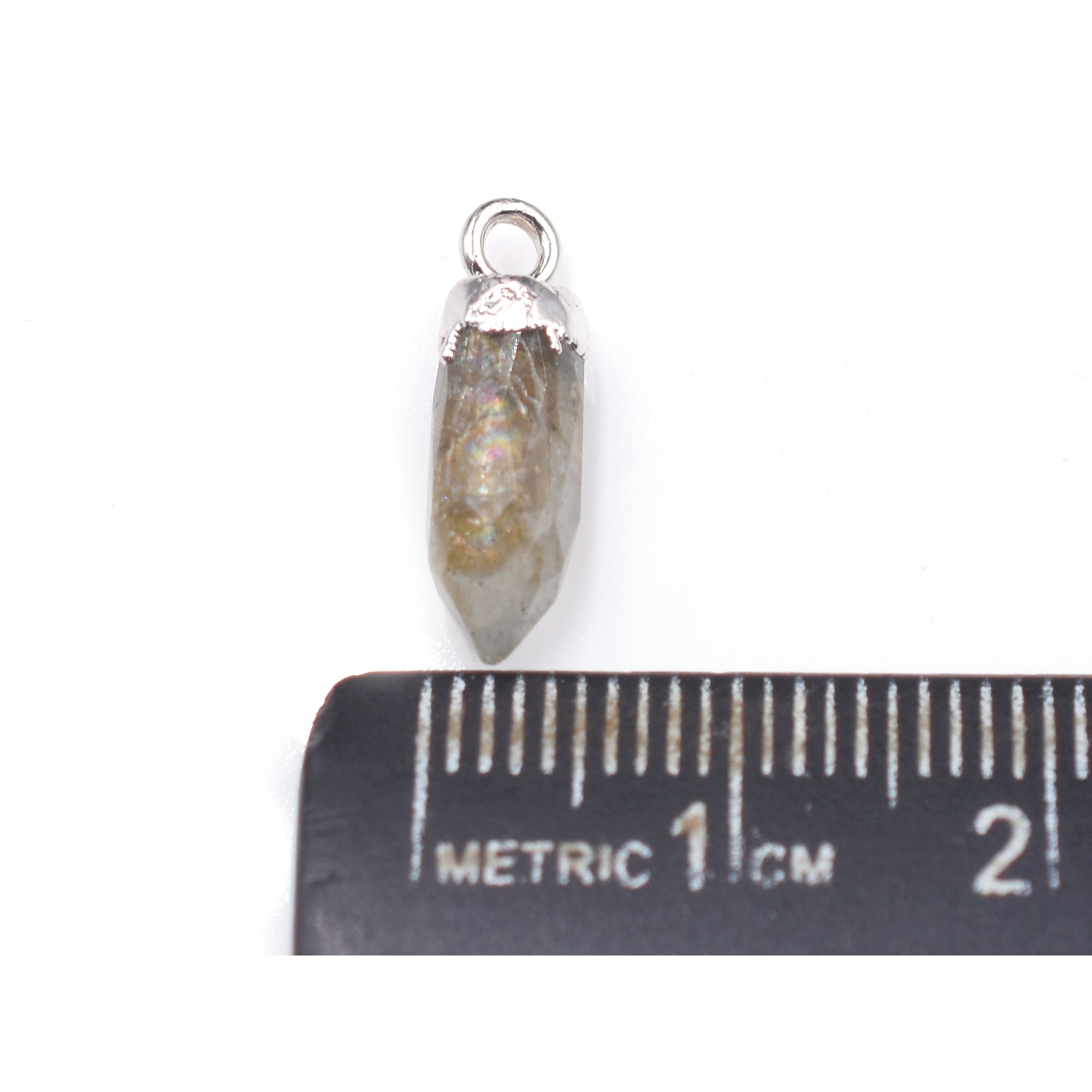 Labradorite 13X5 MM Bullet Shape Rhodium Electroplated Pendant (Set Of 2 Pcs)