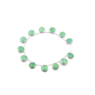 Chrysoprase Chalcedony 11 MM Heart Shape Silver Bezel Rhodium Plated Side Drilled Strand