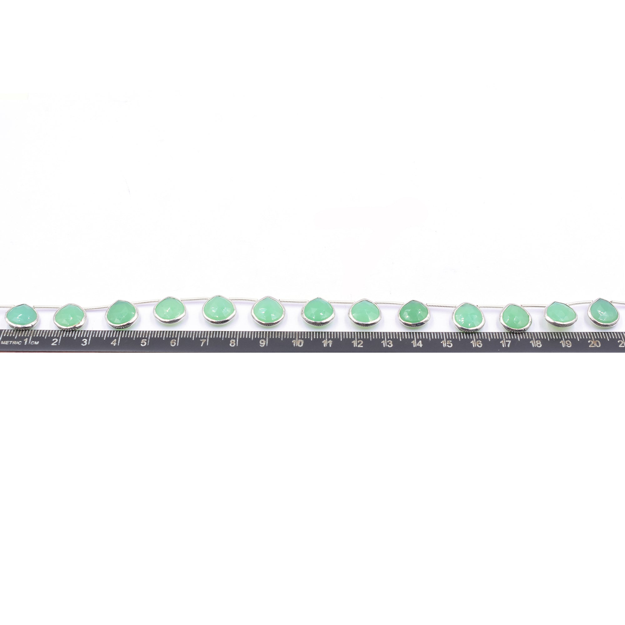 Chrysoprase Chalcedony 11 MM Heart Shape Silver Bezel Rhodium Plated Side Drilled Strand