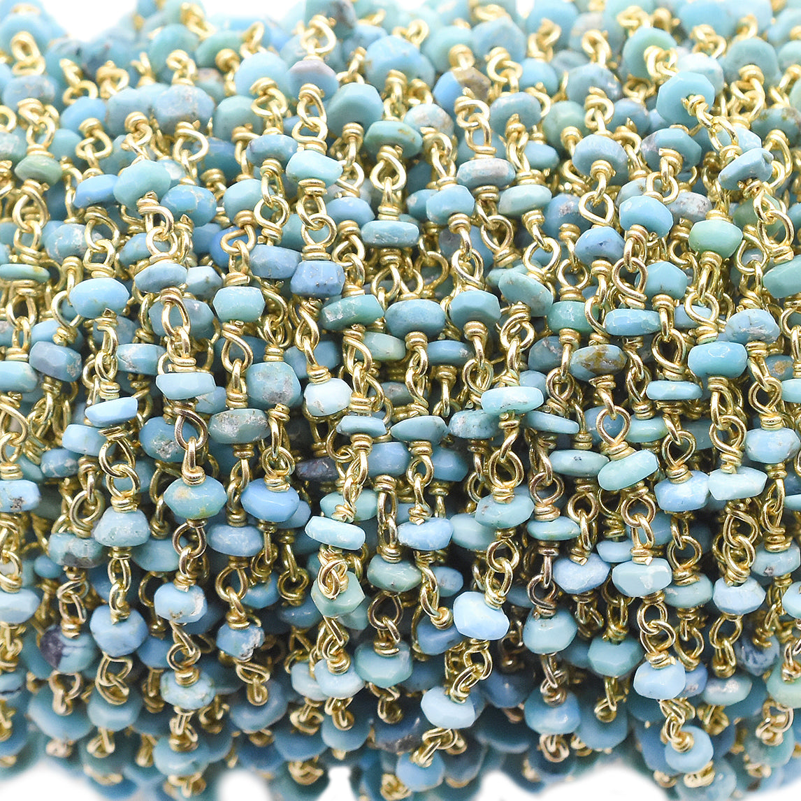 Kingman Block Turquoise 3 To 4 MM Faceted Rondelle Sterling Silver Vermeil Rosary Wire Wrap Chain Sold by Foot - Jaipur Gem Factory