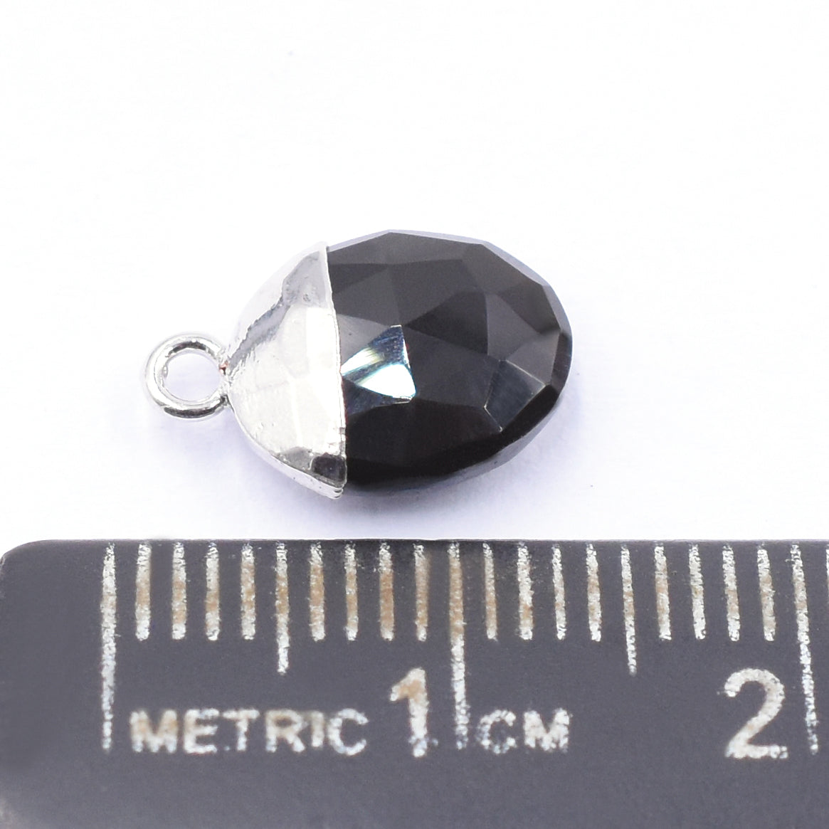 Black Onyx 10X8 MM Oval Shape Rhodium Electroplated Pendant (Set Of 2 Pcs) - Jaipur Gem Factory