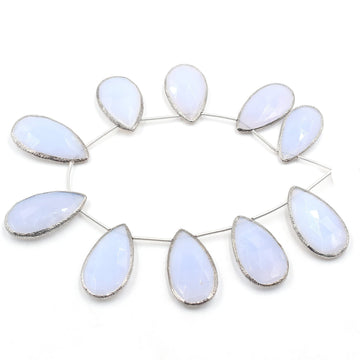 Blue Lace Agate 26X12 MM Pear Shape Silver Bezel Rhodium Plated Side Drilled Strand - Jaipur Gem Factory