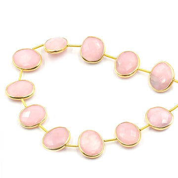 Pink Opal 15X9 MM Oval Shape Silver Bezel Vermeil Center Drilled Strand - Jaipur Gem Factory