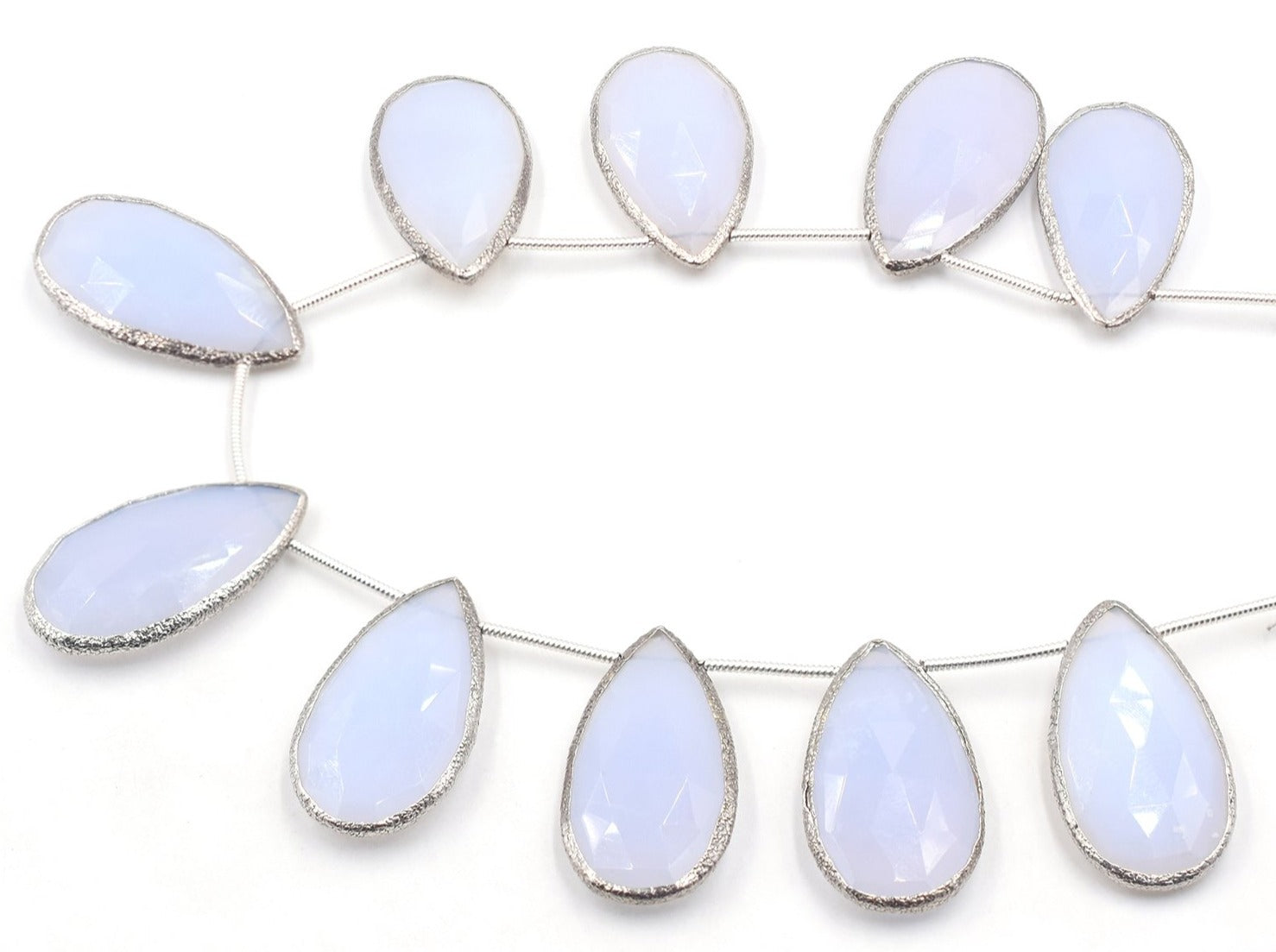 Blue Lace Agate 26X12 MM Pear Shape Silver Bezel Rhodium Plated Side Drilled Strand - Jaipur Gem Factory