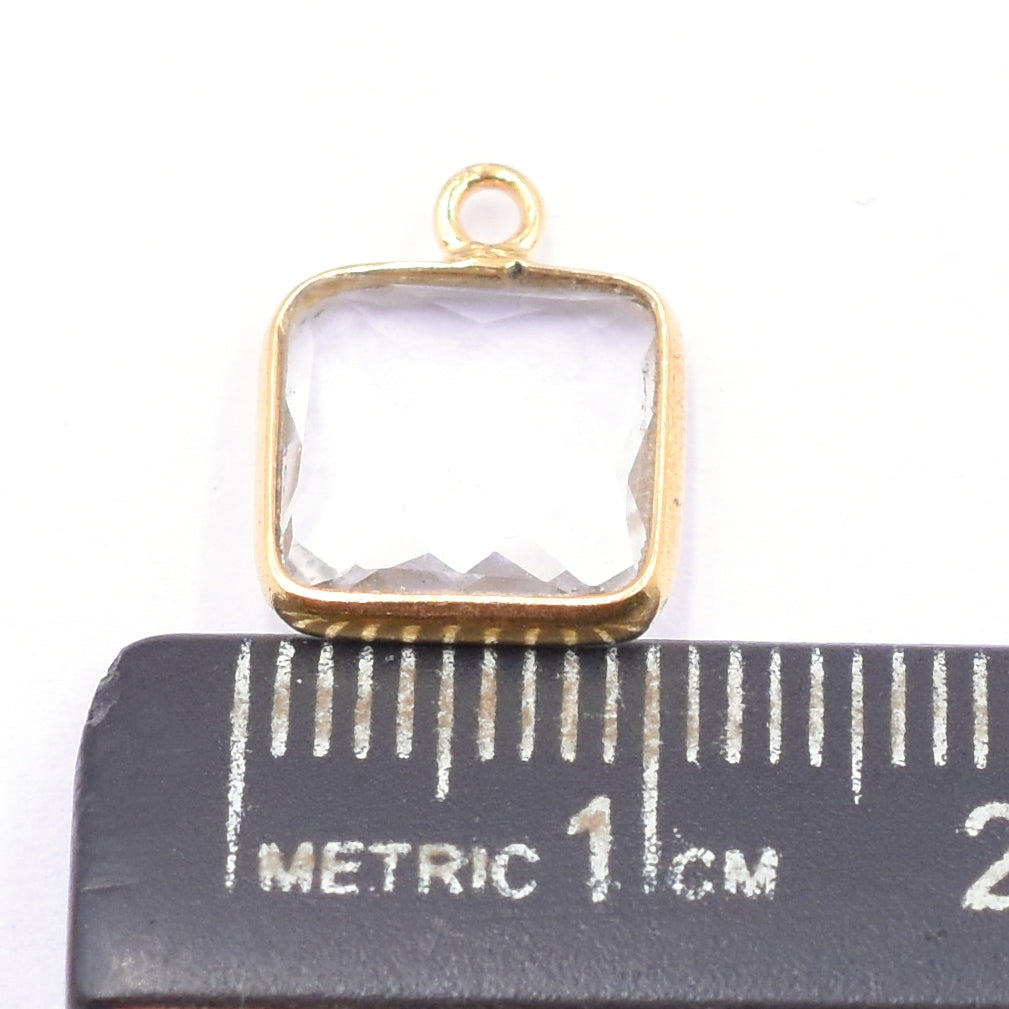 Crystal Quartz 10X10 MM Square Shape Silver Bezel Vermeil Pendant (Set Of 2 Pcs) - Jaipur Gem Factory