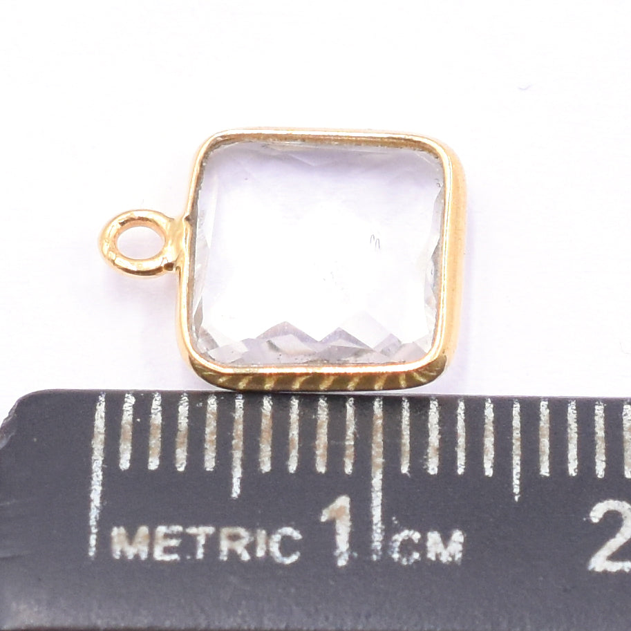 Crystal Quartz 10X10 MM Square Shape Silver Bezel Vermeil Pendant (Set Of 2 Pcs) - Jaipur Gem Factory