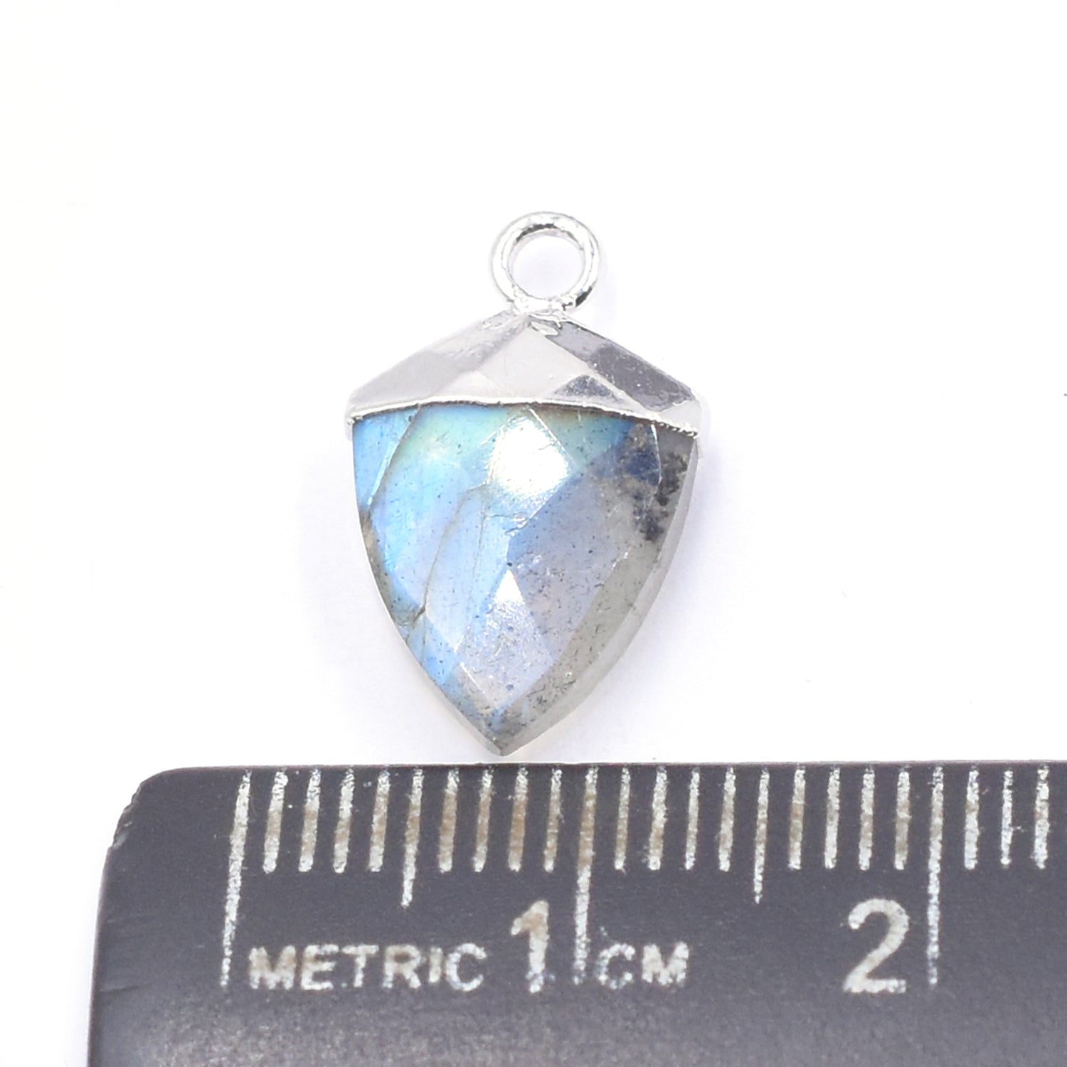 Labradorite 13X10 MM Shield Shape Rhodium Electroplated Pendant ( Set Of 2 Pcs)