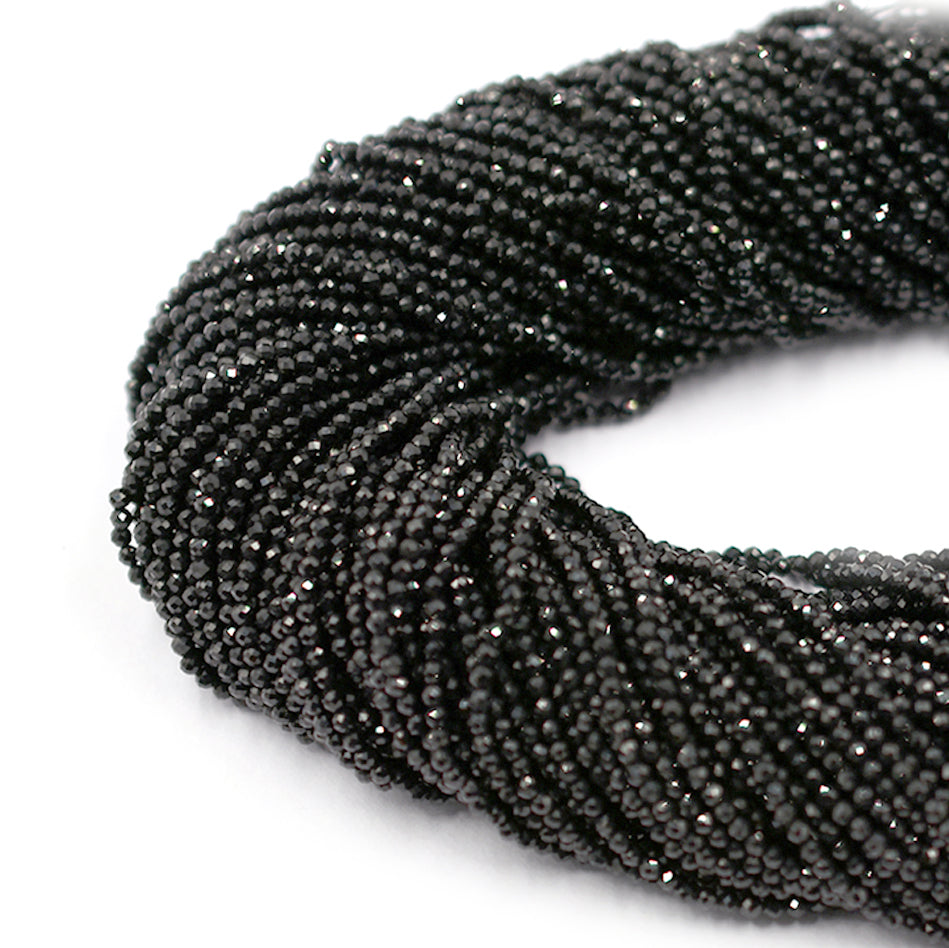 Black Onyx 2 MM Faceted Rondelle Shape Beads Strand - Jaipur Gem Factory