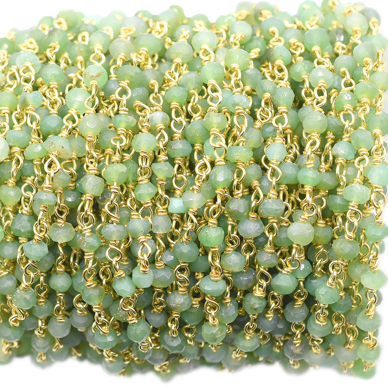 Chrysoprase 3 To 4 MM Faceted Rondelle Sterling Silver Vermeil Rosary Wire Wrap Chain Sold by Foot - Jaipur Gem Factory