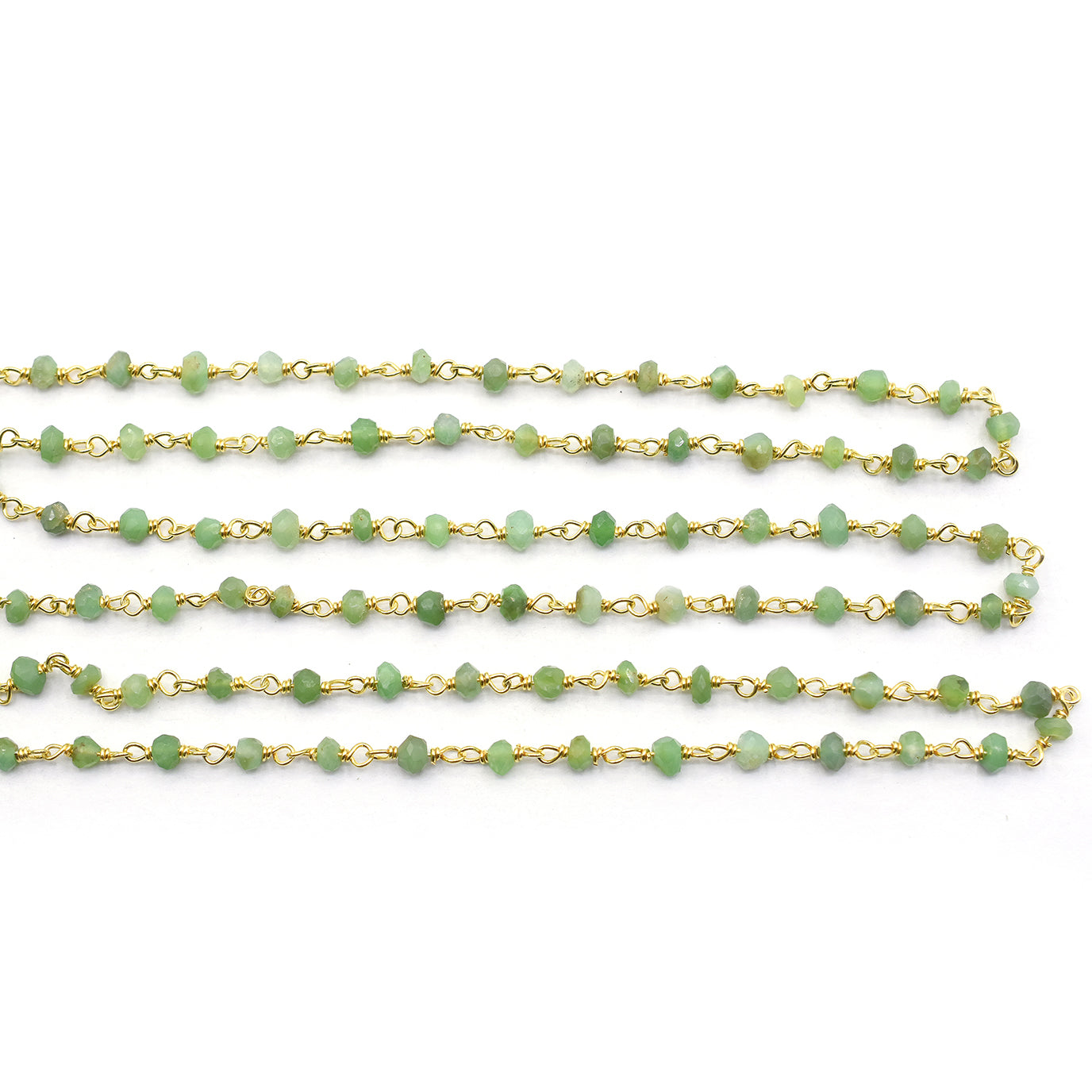Chrysoprase 3 To 4 MM Faceted Rondelle Sterling Silver Vermeil Rosary Wire Wrap Chain Sold by Foot - Jaipur Gem Factory