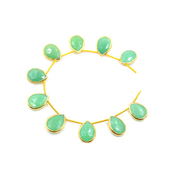 Chrysoprase Chalcedony 15X11 MM Pear Shape Silver Bezel Vermeil Side Drilled Strand