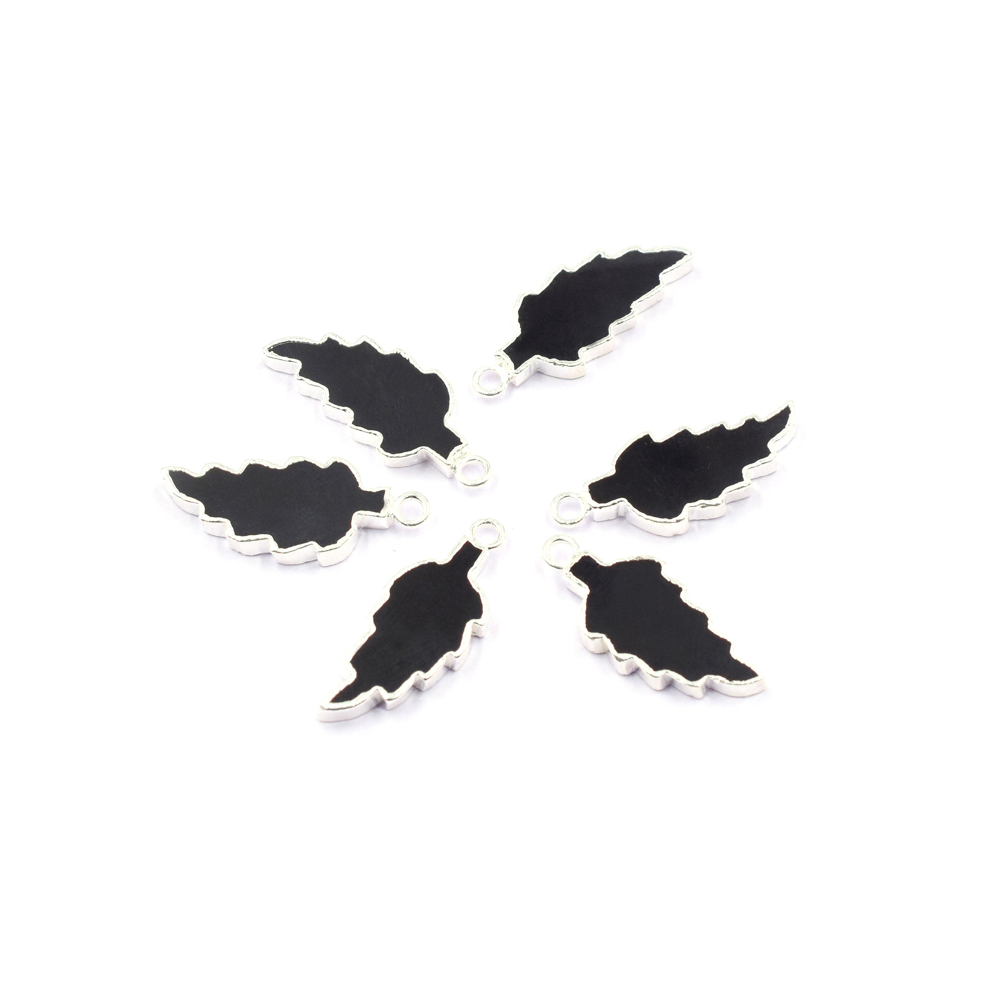 Black Onyx 22X10 MM Leaf Shape Rhodium Electroplated Pendant