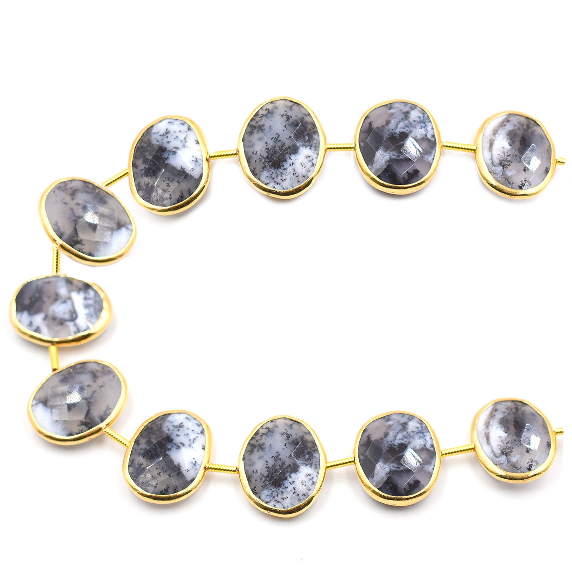 Oval dendritic opal beads