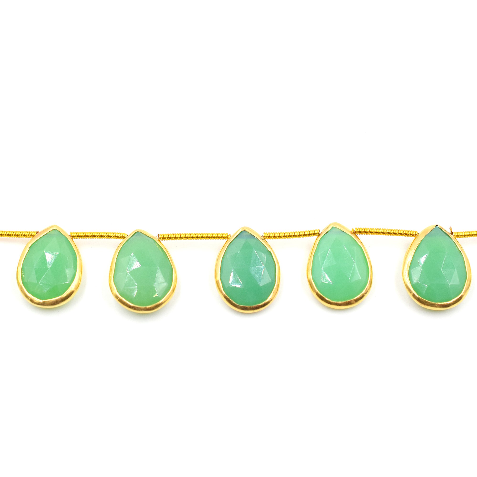 Chrysoprase Chalcedony 15X11 MM Pear Shape Silver Bezel Vermeil Side Drilled Strand