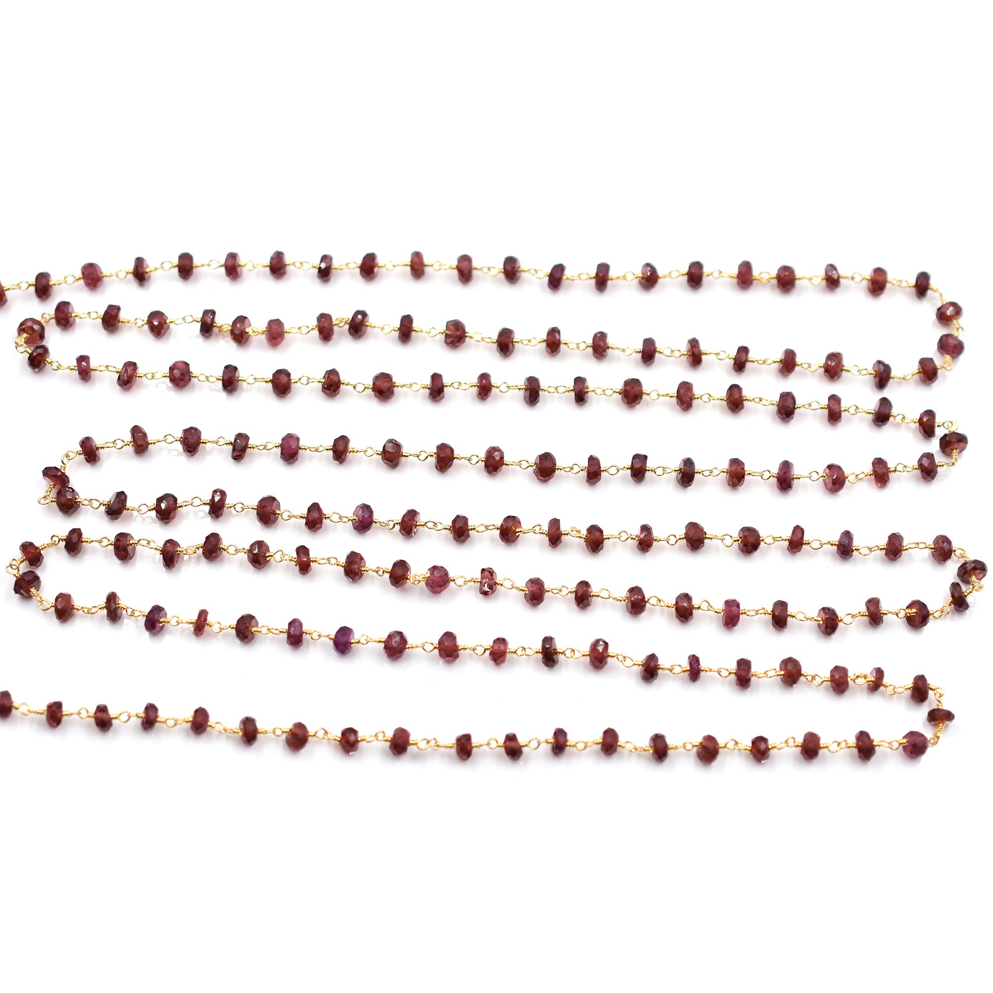 Garnet 5 To 6 MM Faceted Rondelle Brass Gold Plated Wire Wrapped Chain Sold by Foot