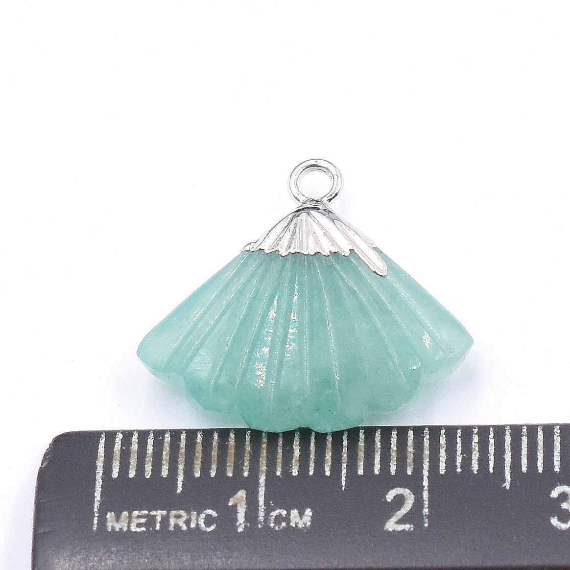 Amazonite 19 MM Feather Shape Rhodium Electroplated Pendant - Jaipur Gem Factory