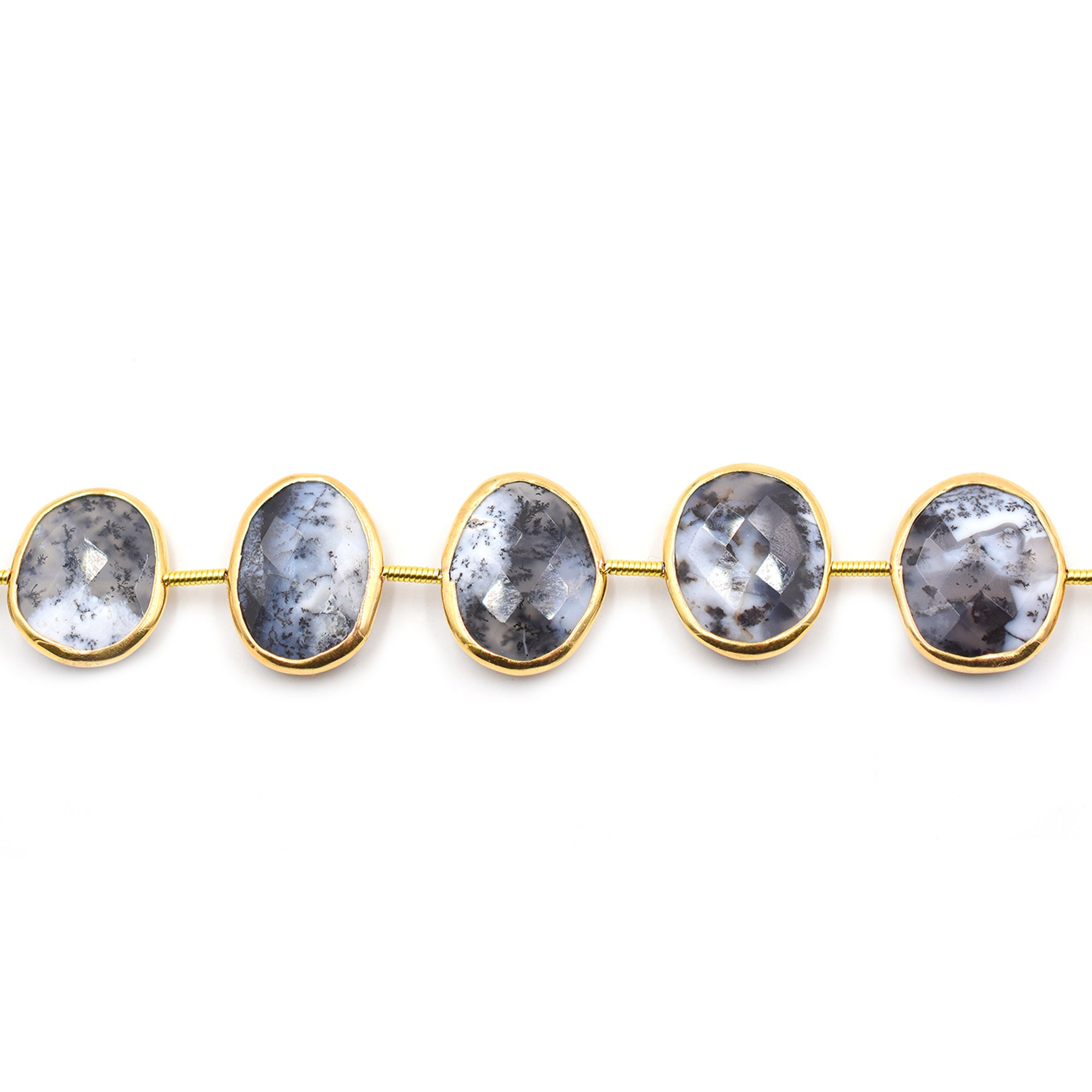 Dendritic opal coin drilled strand