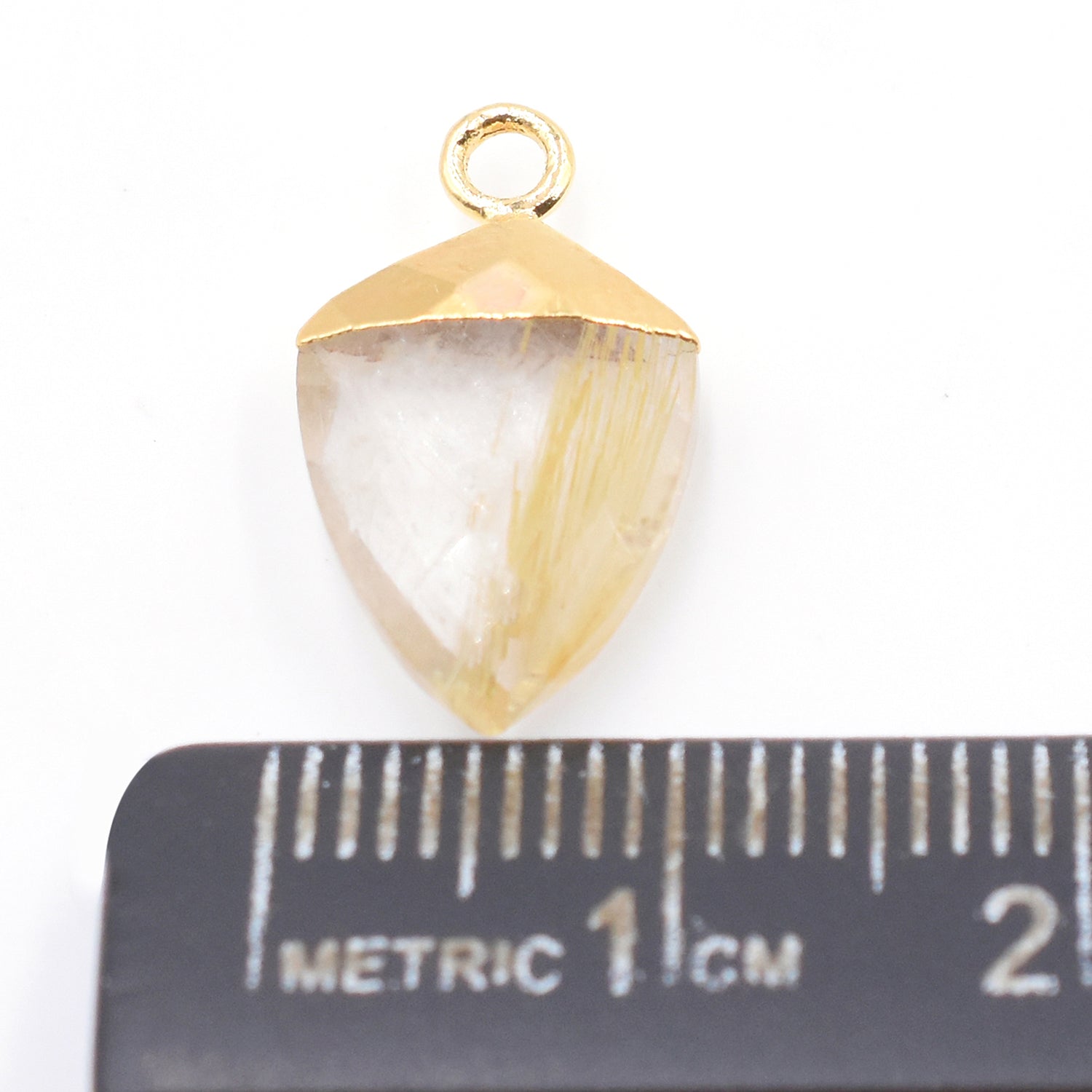 Golden Rutilated quartz Shield pendant in gold setting