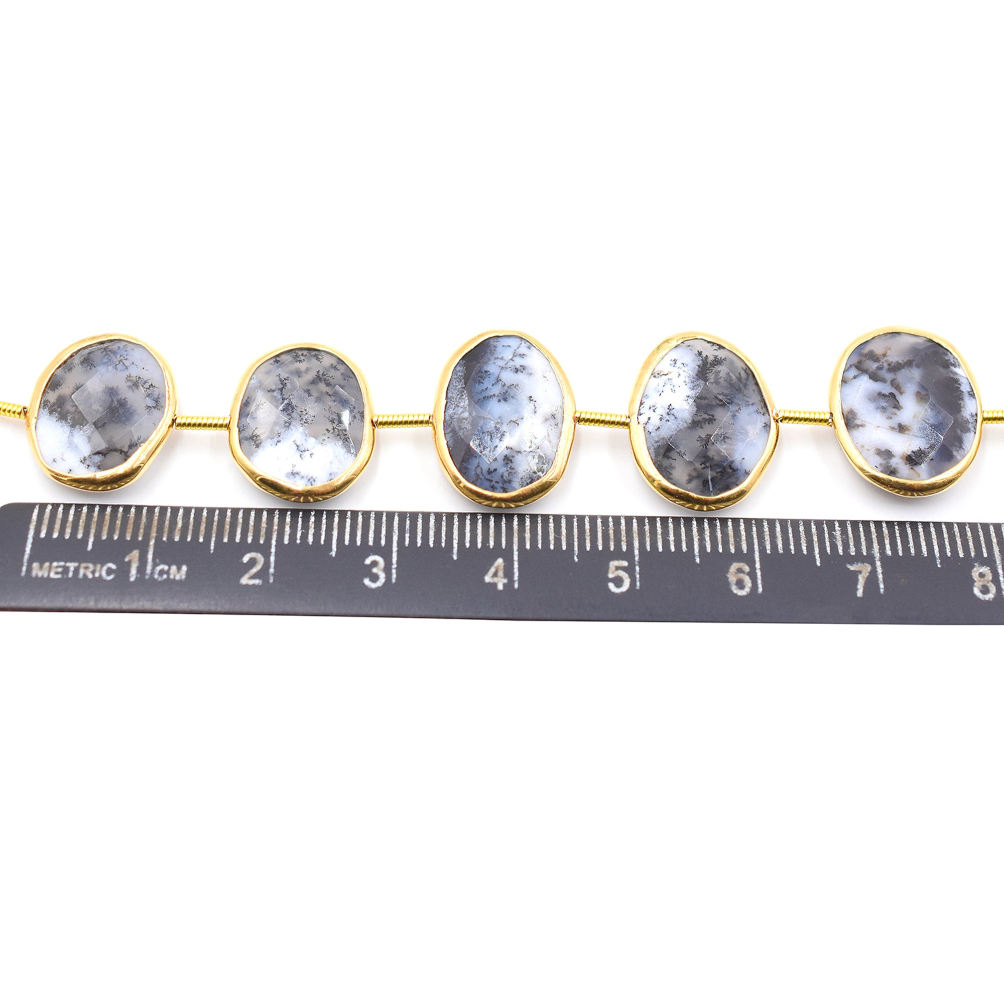 Dendritic Opal 16X12 MM Oval Shape Silver Bezel Vermeil Coin Drilled Strand