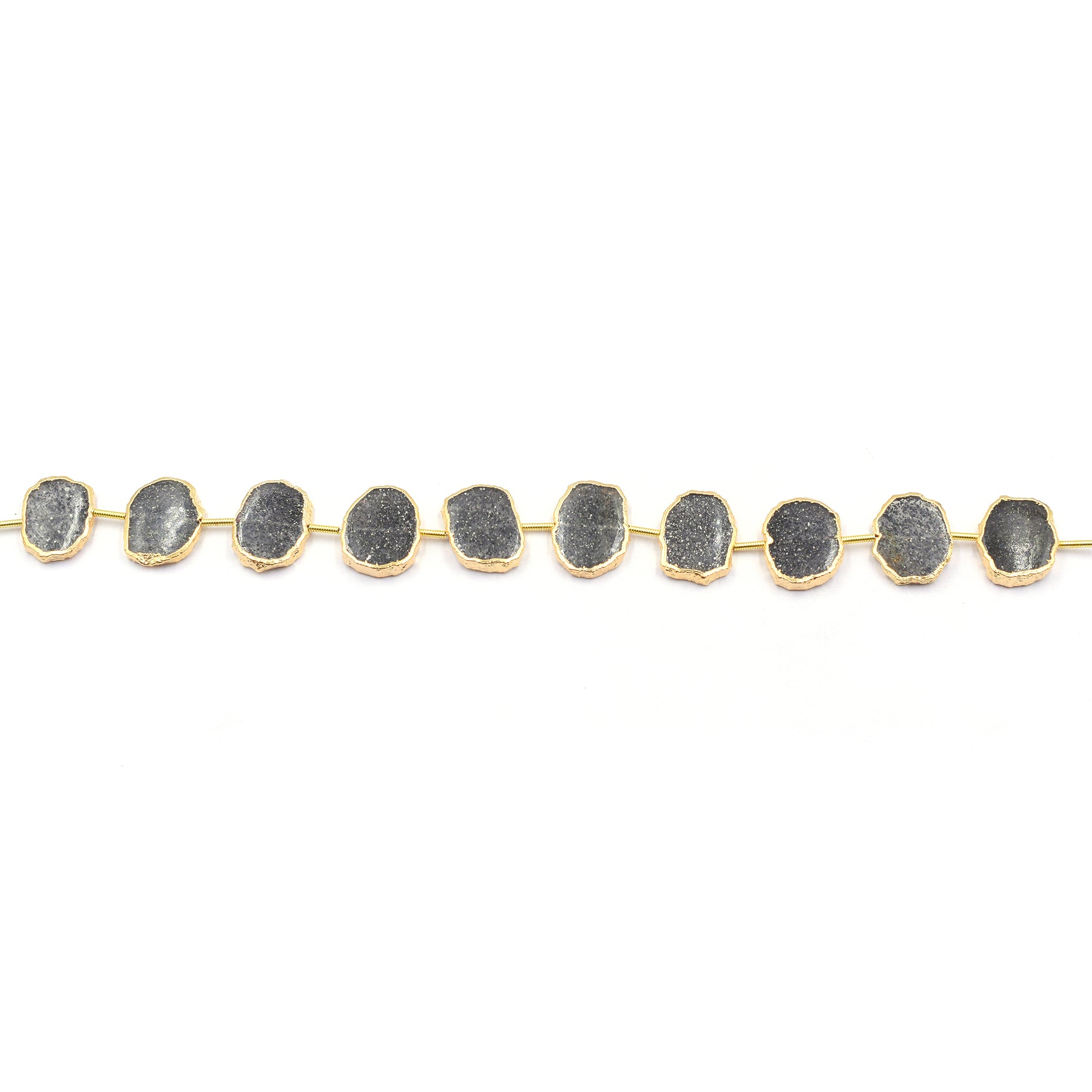 Black Sunstone 16X12 MM Uneven Shape Center Drilled Gold Electroplated Strand - Jaipur Gem Factory