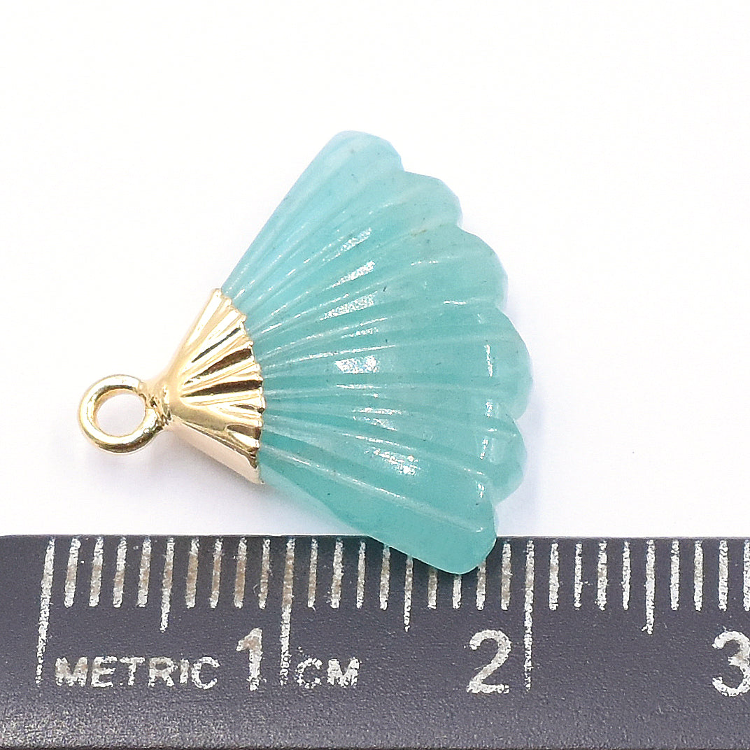 Amazonite 19 MM Feather Shape Gold Electroplated Pendant - Jaipur Gem Factory