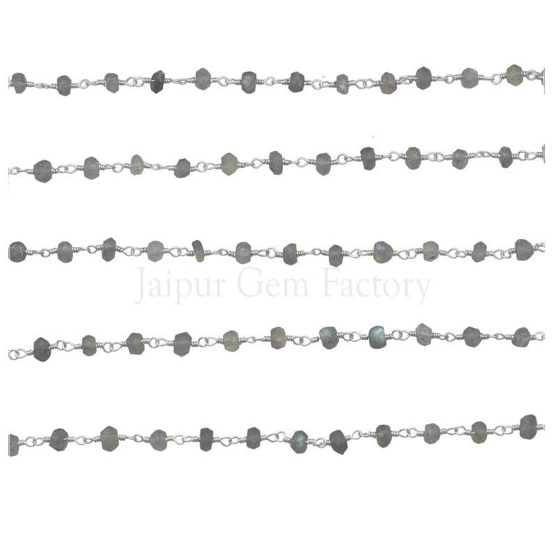 Silver Wire Labradorite Faceted Rondelle Chain

