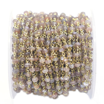 Brown Chocolate Moonstone 3 To 4 MM Faceted Rondelle Sterling Silver Vermeil Rosary Wire Wrap Chain Sold by Foot - Jaipur Gem Factory