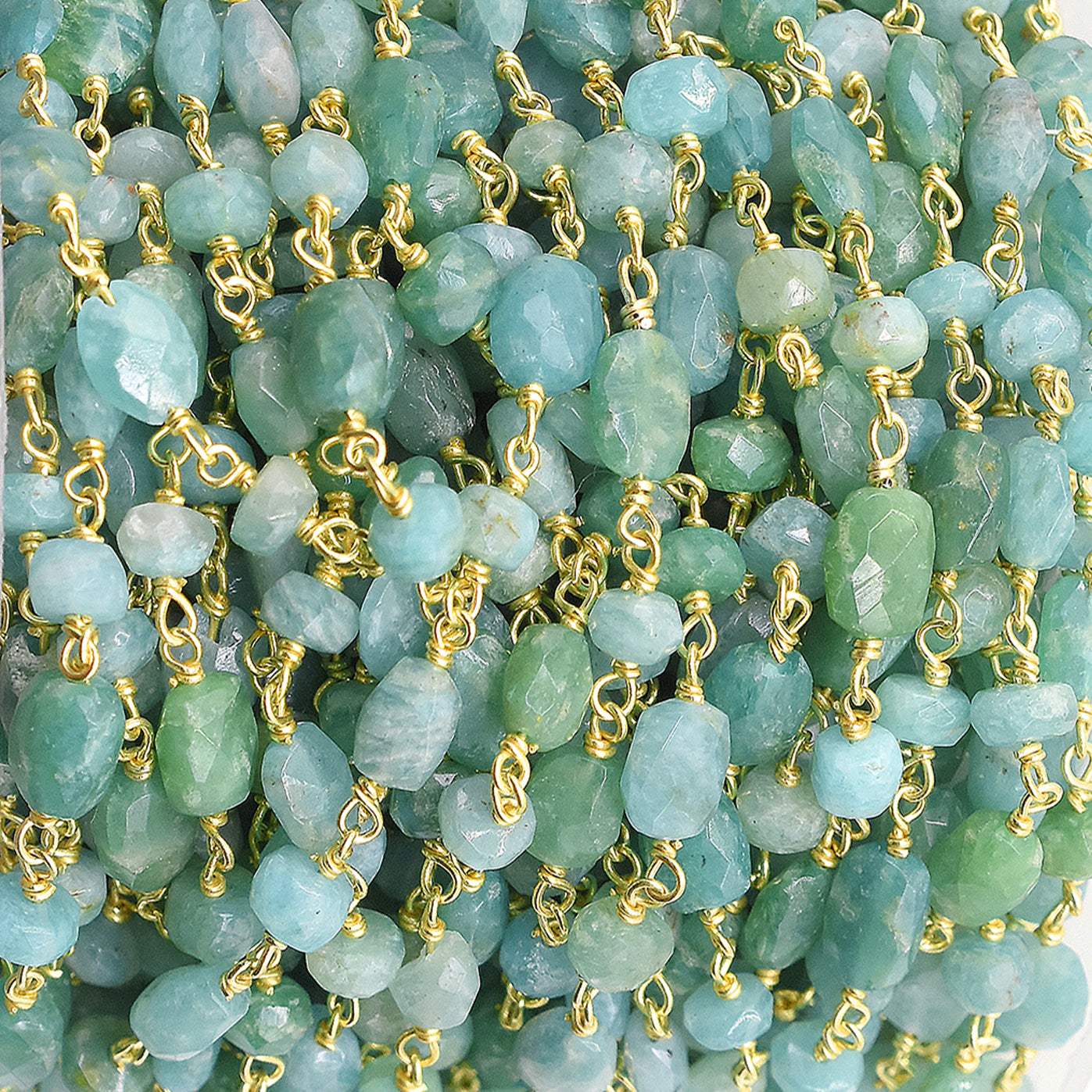 Amazonite 8X6 MM Oval Nuggets & 3To 4 MM Rondelle Faceted Sterling Silver Vermeil Wire Wrapped Chain Sold by Foot - Jaipur Gem Factory