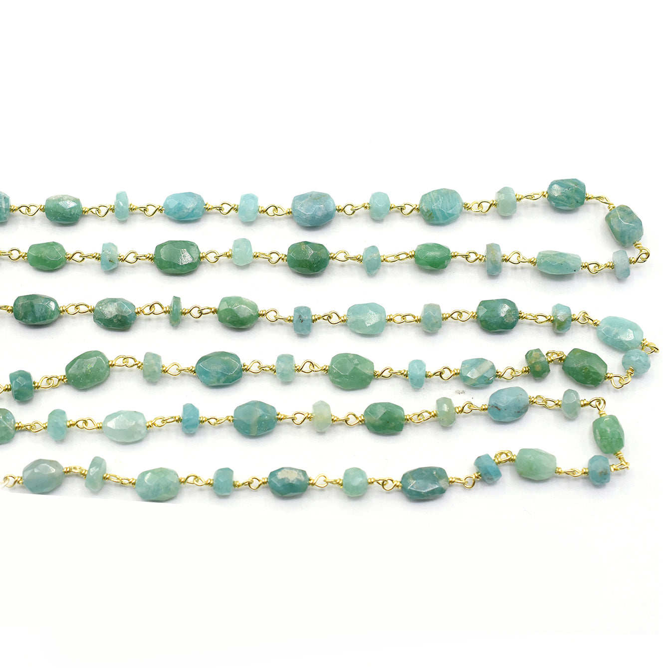 Amazonite 8X6 MM Oval Nuggets & 3To 4 MM Rondelle Faceted Sterling Silver Vermeil Wire Wrapped Chain Sold by Foot - Jaipur Gem Factory