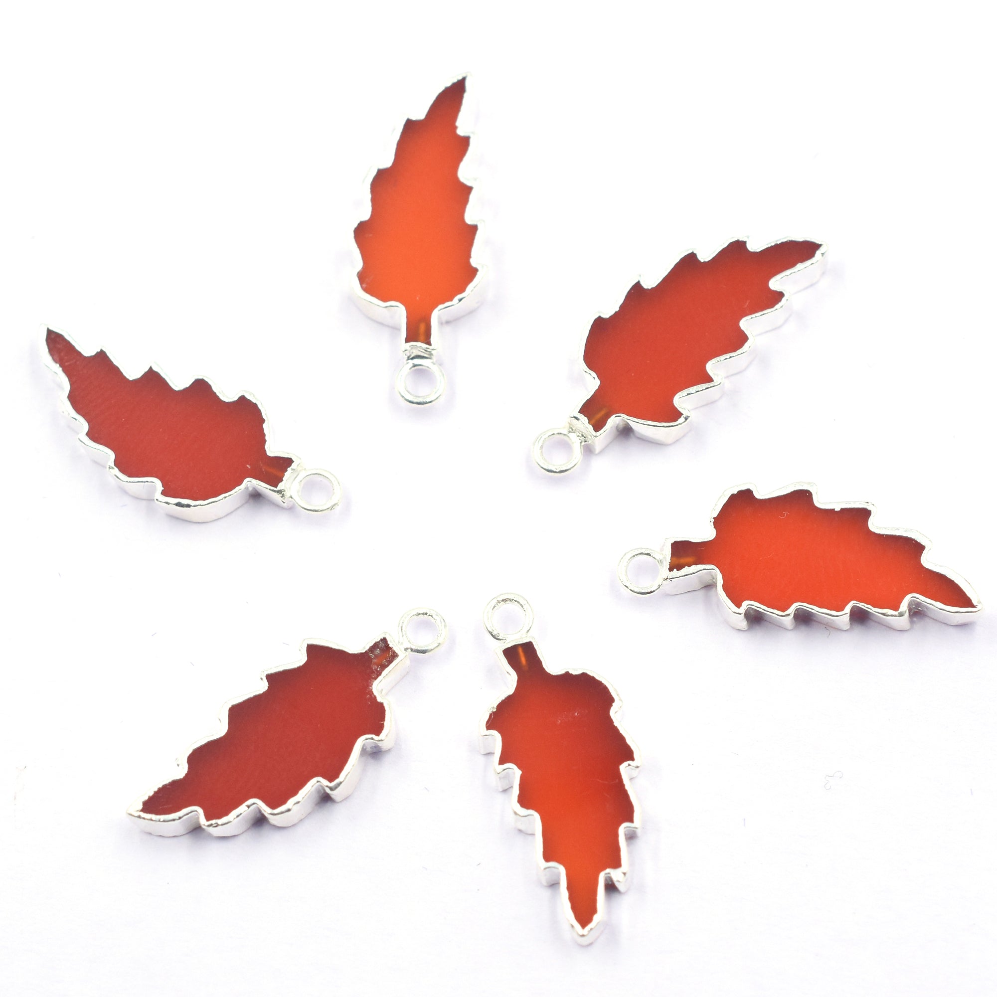 Red Onyx Leaf Shape 22 x 10 MM Silver Electroplated Pendant