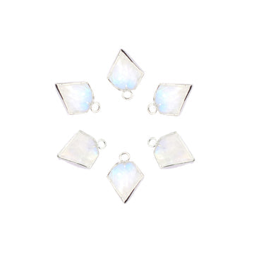 Rainbow Moonstone 12 MM Diamond Shape Rhodium Electroplated Pendant