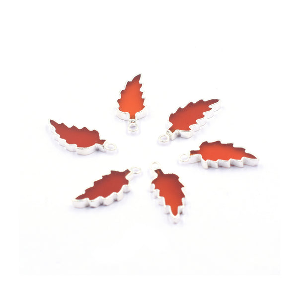 Red Onyx 22X10 MM Leaf Shape Rhodium Electroplated Pendant