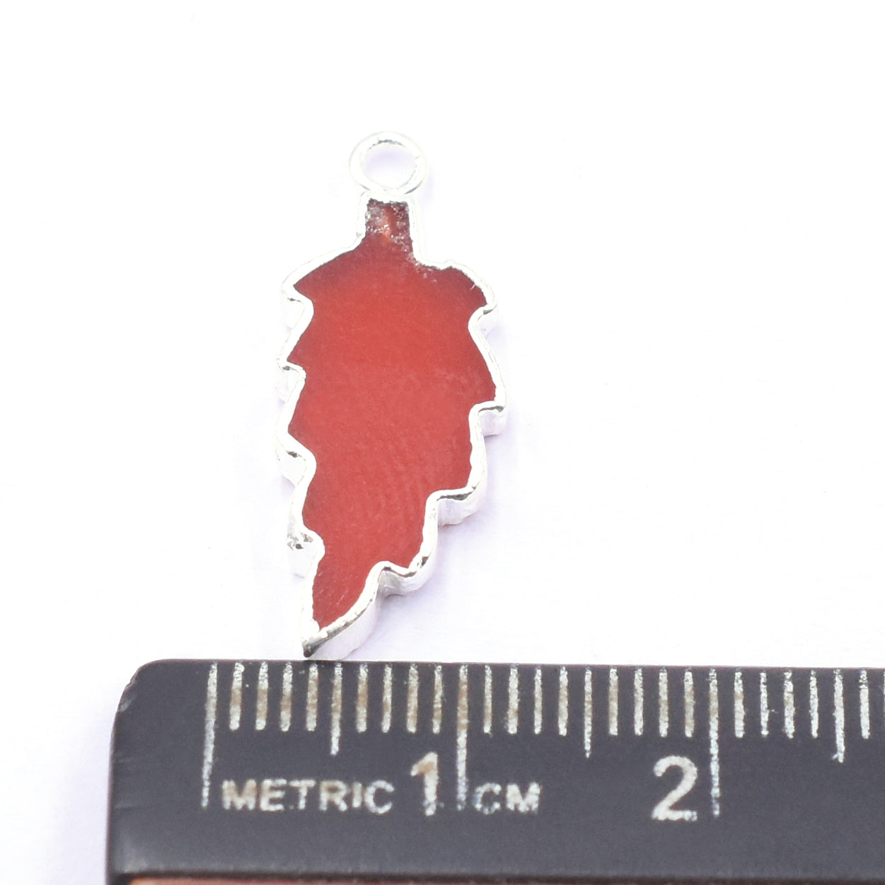 Red Onyx Leaf Shape 22 x 10 MM Silver Electroplated Pendant