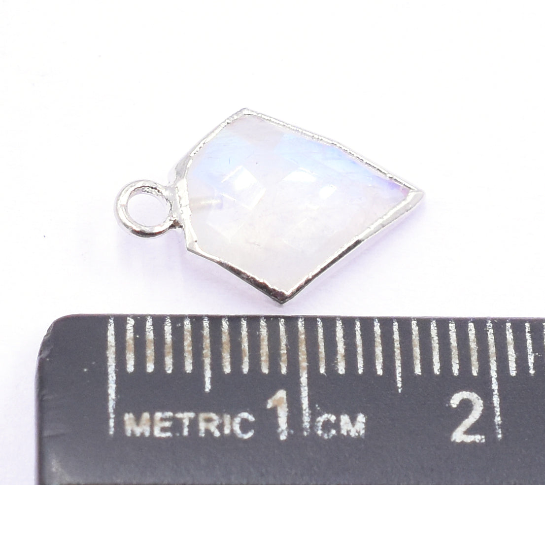 Rainbow Moonstone 12 MM Diamond Shape Rhodium Electroplated Pendant