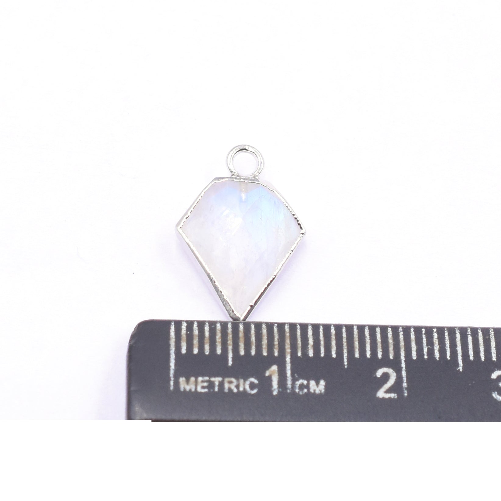 Rainbow Moonstone 12 MM Diamond Shape Rhodium Electroplated Pendant