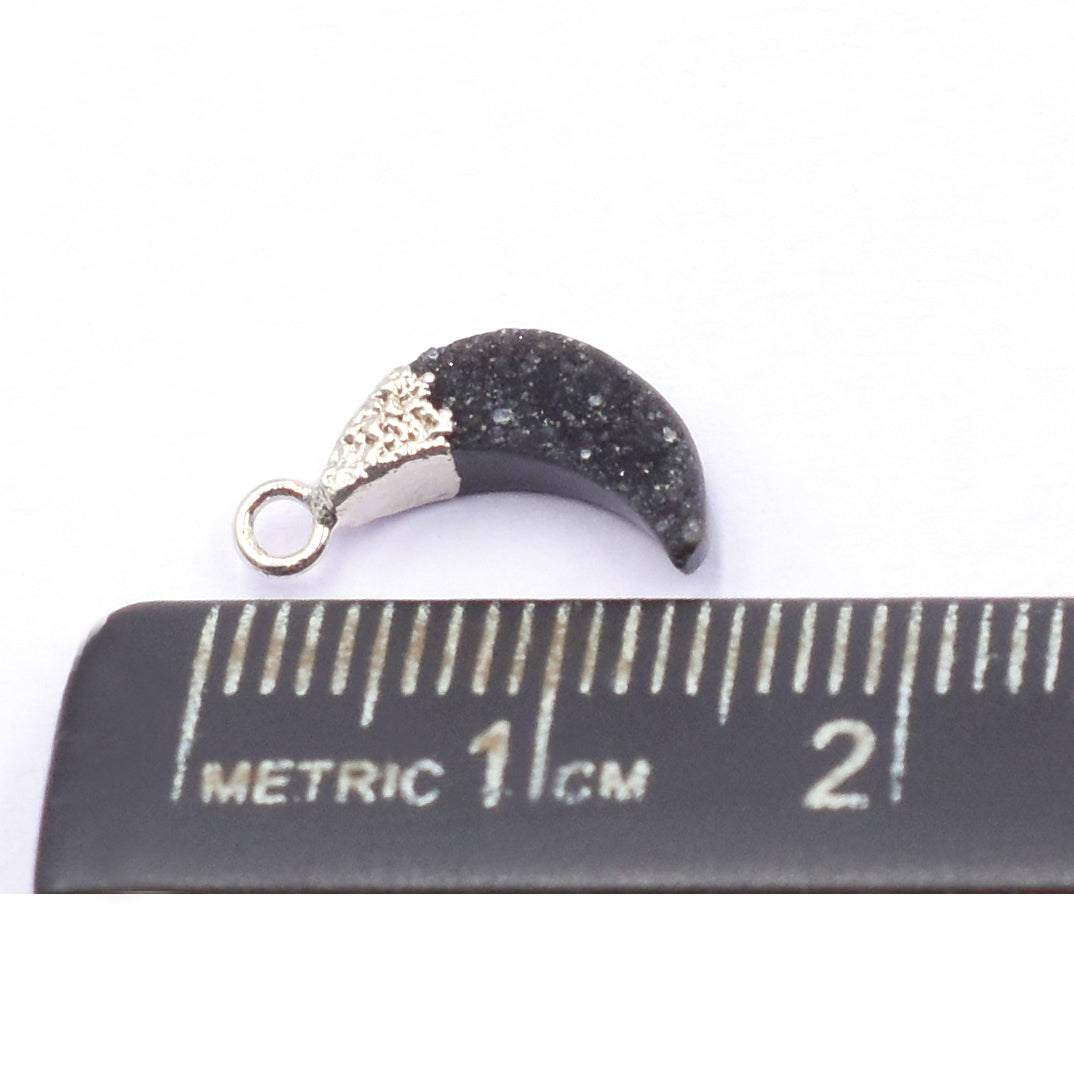 Black Druzy 10X5 MM Moon Shape Rhodium Electroplated Pendant (Set Of 2 Pcs)