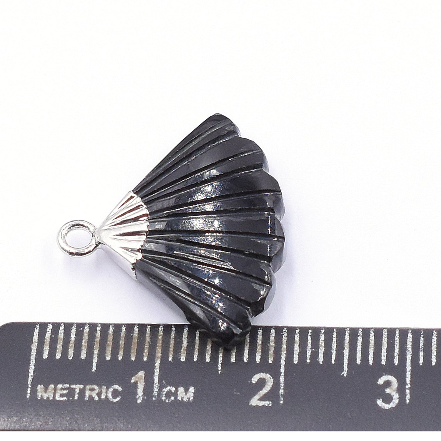 Black Onyx 19 MM Feather Shape Rhodium Electroplated Pendant