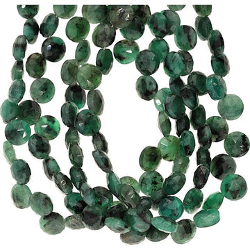 Raw Emerald Faceted Coin Beads
