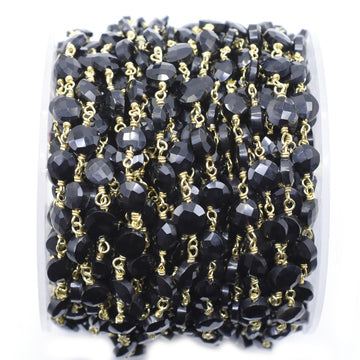 Black Onyx 6 To 7 MM Faceted Coin Sterling Silver Vermeil Rosary Wire Wrap Chain Sold by Foot - Jaipur Gem Factory