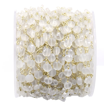 Mystique White Chalcedony 6 To 7 MM Faceted Coin Sterling Silver Vermeil Rosary Wire Wrap Chain Sold by Foot - Jaipur Gem Factory