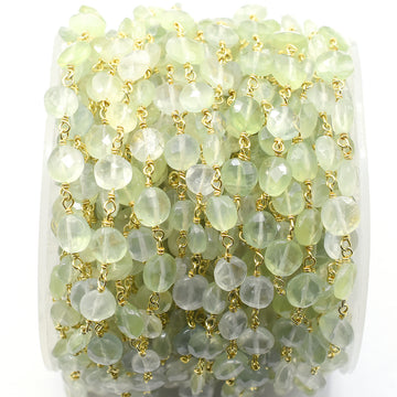 Prehnite 6 To 7 MM Faceted Coin Sterling Silver Vermeil Rosary Wire Wrap Chain Sold by Foot - Jaipur Gem Factory