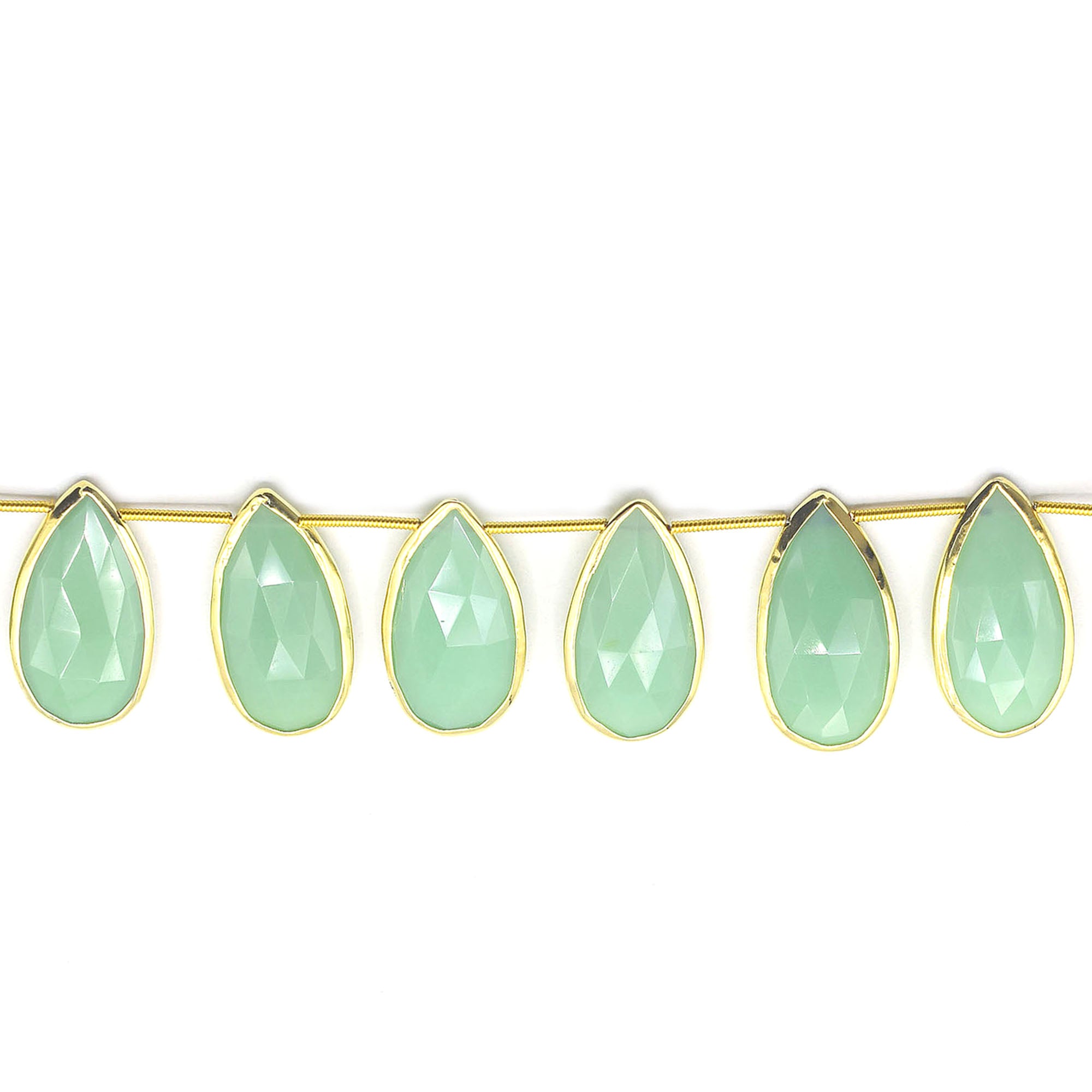 Chrysoprase Chalcedony 24X12 MM Pear Shape Silver Bezel Vermeil Side Drilled Strand