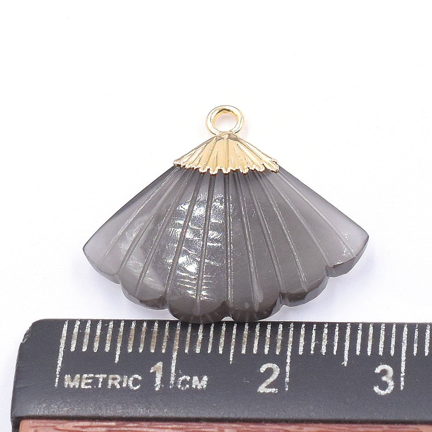 Gray Moonstone 19 MM Feather Shape Gold Electroplated Pendant