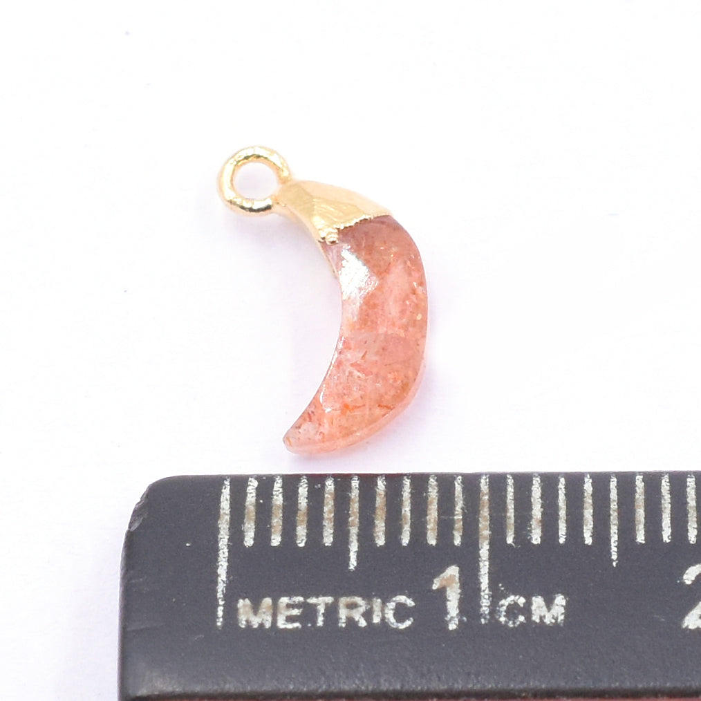 Sunstone Moon Shape 10 x 5 MM Gold Electroplated Pendant (Set Of 2 Pcs )