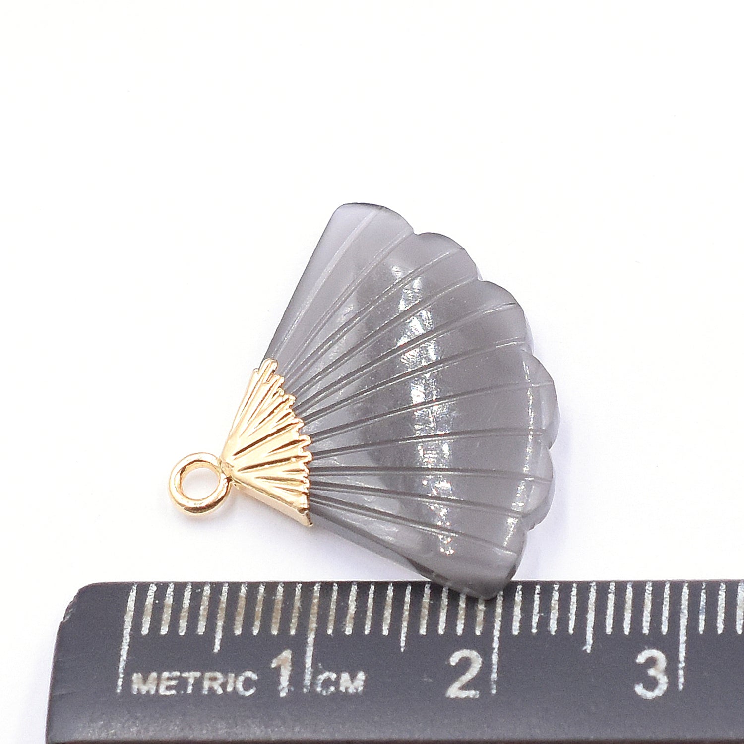 Gray Moonstone 19 MM Feather Shape Gold Electroplated Pendant