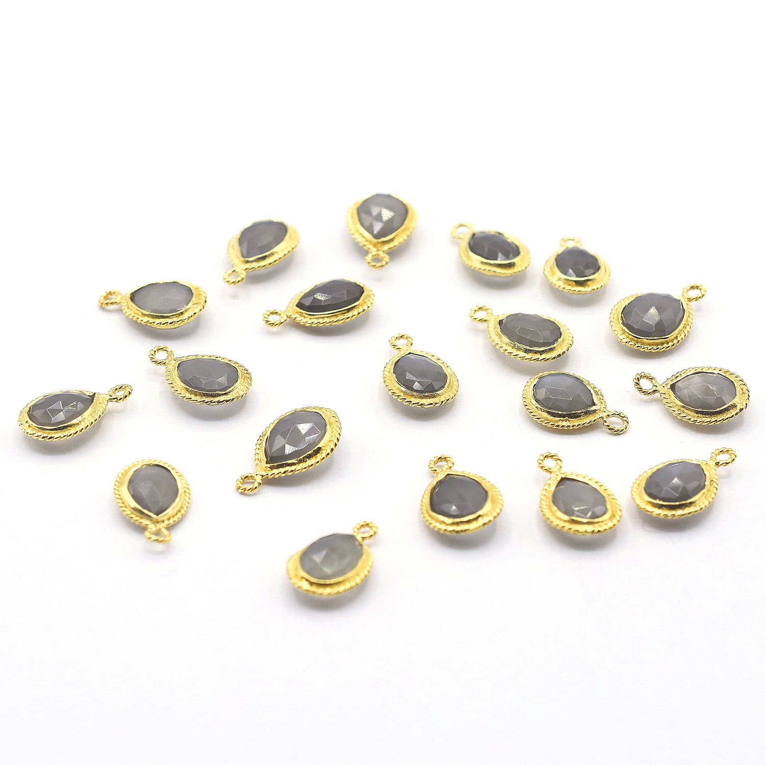 Gray Moonstone 9X7 MM Pear Shape Twisted Wire Silver Bezel Vermeil Pendant (Set Of 2 Pcs) - Jaipur Gem Factory