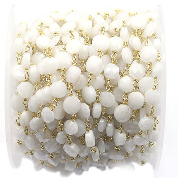 White Agate 6 To 7 MM Faceted Coin Sterling Silver Vermeil Rosary Wire Wrap Chain Sold by Foot - Jaipur Gem Factory