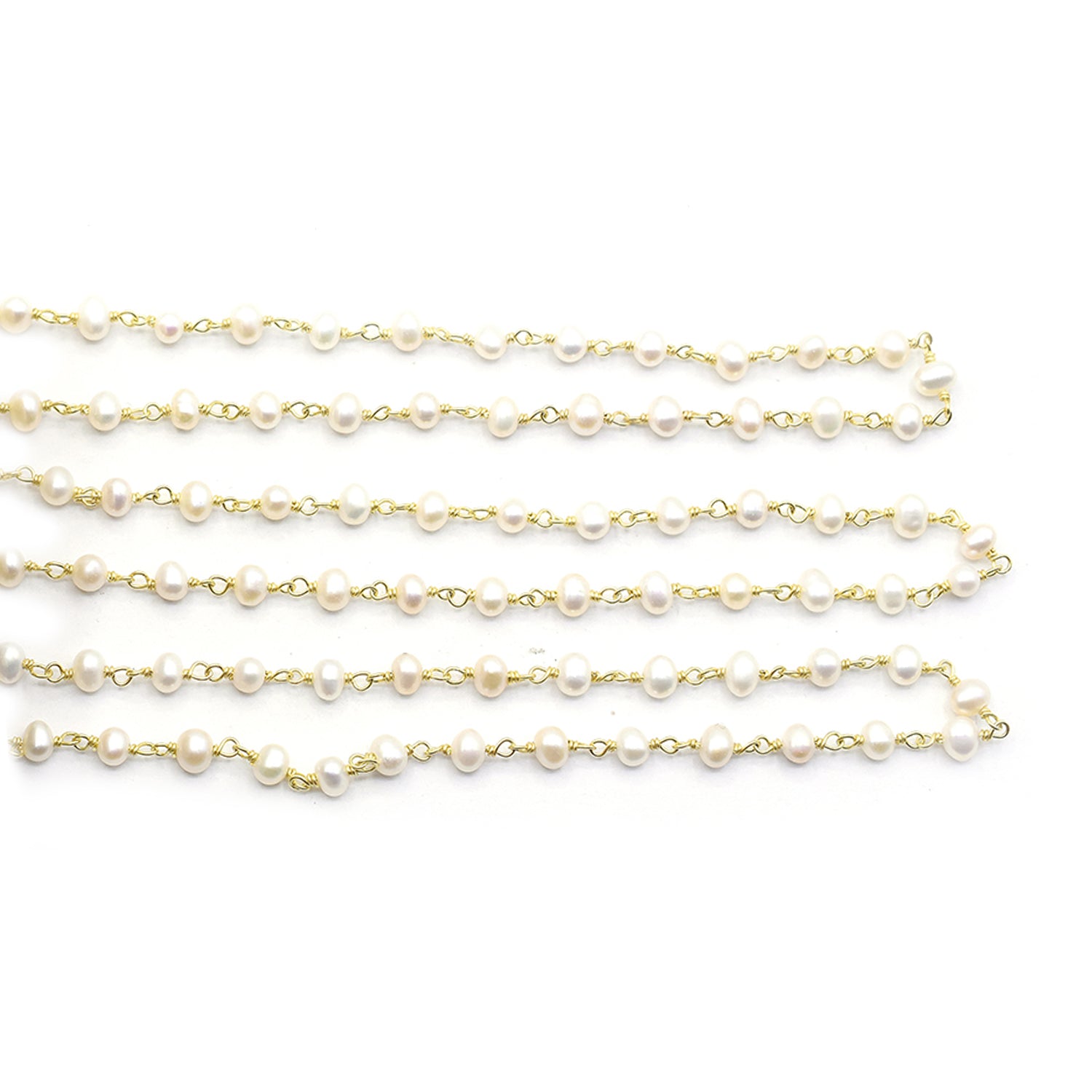 Pearl 4 To 5 MM Smooth Rondelle Sterling Silver Vermeil Rosary Wire Wrap Chain Sold by Foot - Jaipur Gem Factory