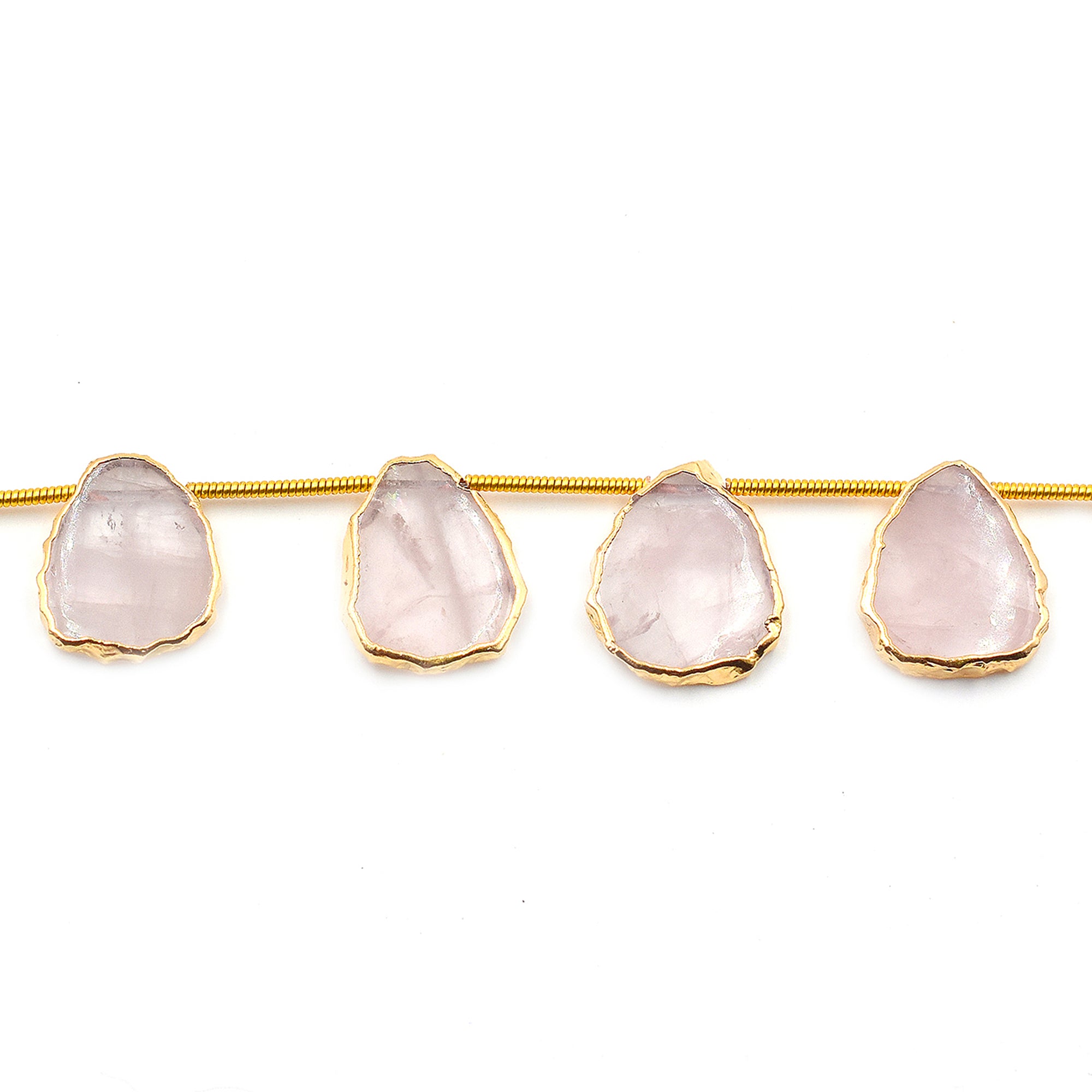 Rose Quartz 15X11 MM Uneven Shape Side Drilled Gold Electroplated Strand